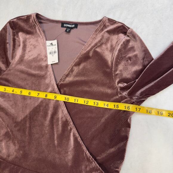 NWT Express Womens Size Medium Pink Mauve Long Sleeve Soft Corduroy Wrap Dress - Picture 10 of 12